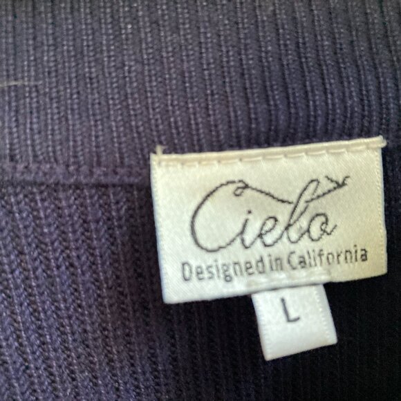 NAVY PUFF SLEEVE SWEATER SZ L Mock Turtleneck Long Sleeve Cielo Women - Picture 3 of 6